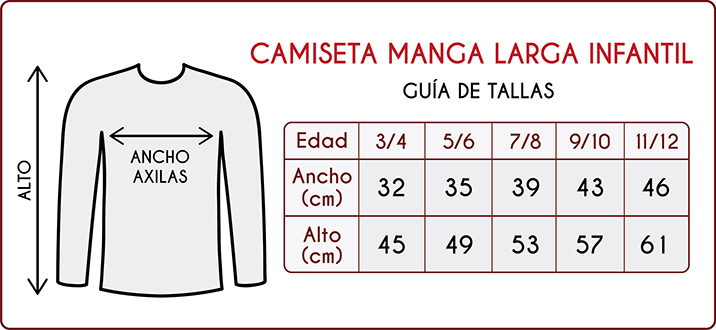 Tallas de camisetas de manga larga infantiles